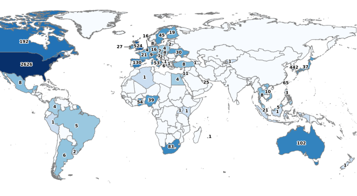 World Map with countries in blue that highlight RAMP users.
