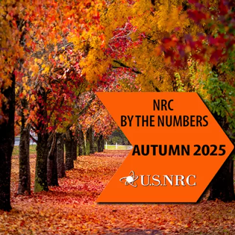 Image is a graphic titled, “NRC By The Numbers Autumn 2025,” and contains facts and figures about the NRC.