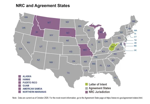 Map with highlighted States with NRC Agreements