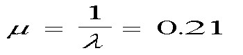 Equation showing Greek small letter mu equals 1 over Greek small letter lambda, equals 0.21